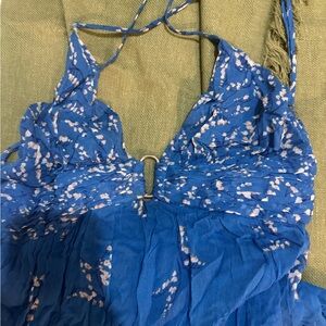 Ba&sh Blue Halter maxi Dress with White Accents